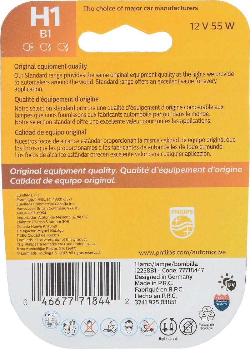 Philips H1 Standard Lampe pour éclairage avant , paquet de 1