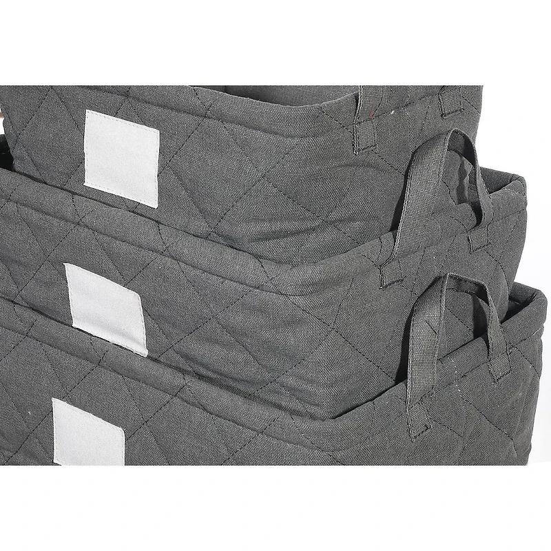 3Pc Nesting Quilted Storage Basket With Handles (Gray)