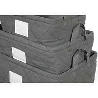 3Pc Nesting Quilted Storage Basket With Handles (Gray)