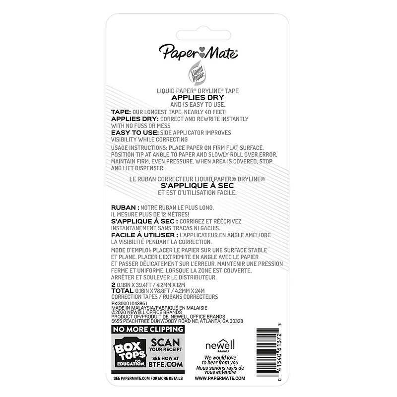 Paper Mate Liquid Paper DryLine, Extra Long Tape, Green/Purple Dispensers, 2 Count