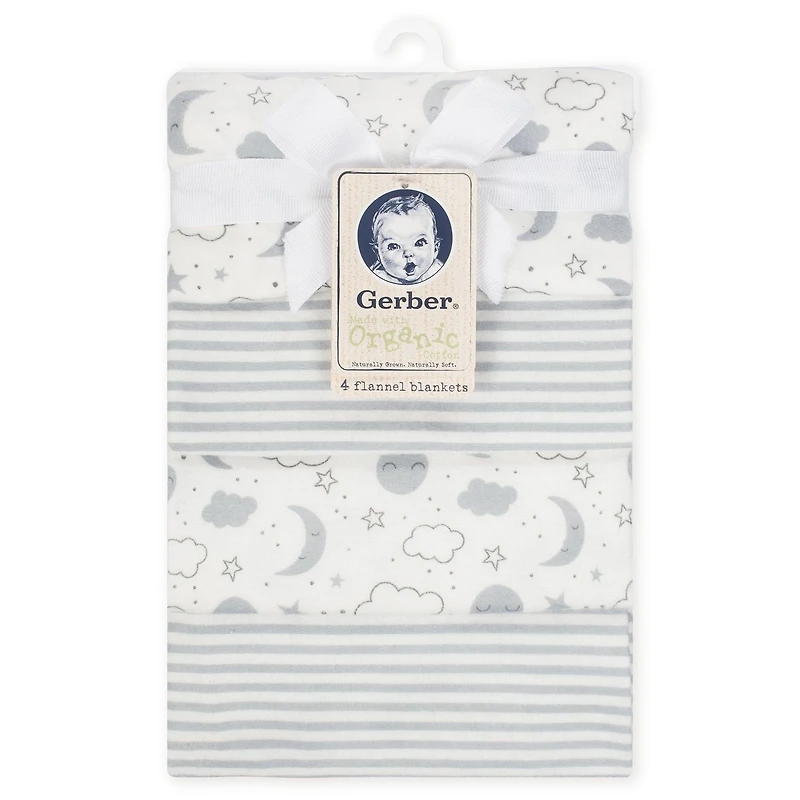 Gerber Organic 4-Pack Flannel Blankets, Clouds and Stars