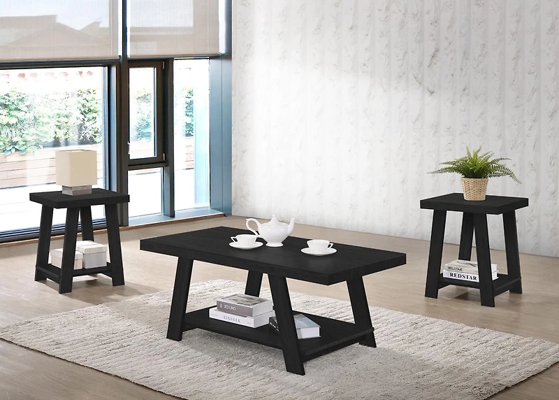 Aerys Gustine Coffee Table set with storage shelves in Black