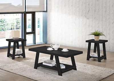 Ensemble de table basse Aerys Gustine avec étagères de rangement en noir