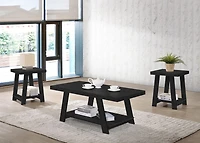 Aerys Gustine Coffee Table set with storage shelves in Black