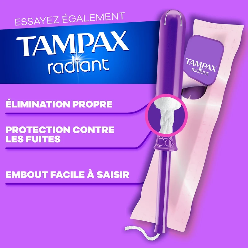 Tampons Tampax Pearl avec tresse anti-fuites LeakGuard, degré d’absorption régulier, non parfumés, 50 tampons 50CT