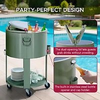 Sunjoy 60 Quart Rooling Ice Chest Cooler Cart, Portable Patio Party Bar Drink Cooler Cart, Beverage Bar with Bottle Opener and Shelf, Green