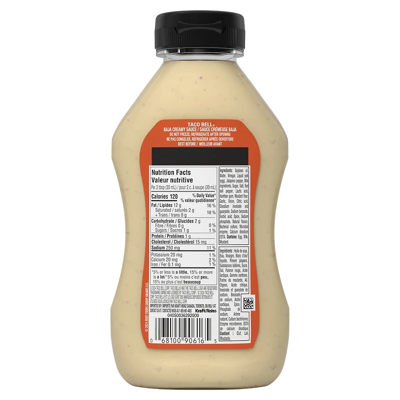 Taco Bell Creamy Baja Sauce, 354 mL Bottle, TB CREAMY BAJA SAUCE