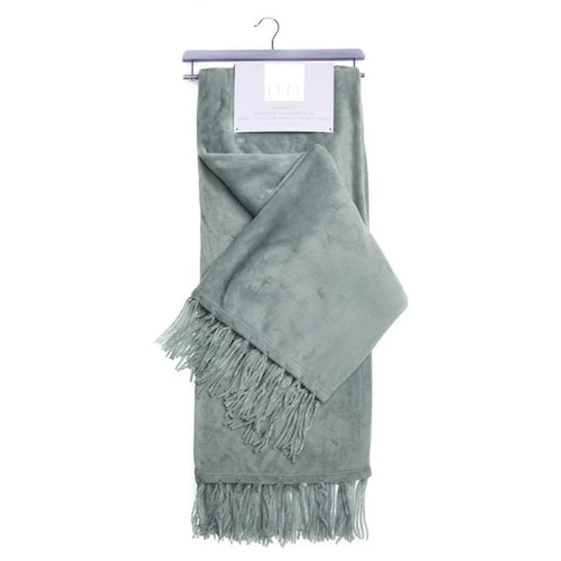 Elle Decor Chenille Fringe Sofa Throw - Peluche douce en flanelle chaude - Pour canapé et canapé