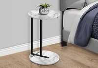 Monarch Specialties Accent Table, Side, Round, End, Nightstand, Lamp, Living Room, Bedroom, White Marble Look Laminate, Black Metal, Contemporary, Modern