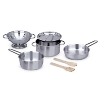 Melissa & Doug Stainless Steel Pots and Pans Pretend Play Kitchen Set for Kids (8 pcs)