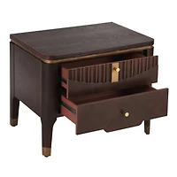 Noble House Modern Nightstand with 2 Drawers, Wave Design Bedside Table with Metal Handles,Dark Brown
