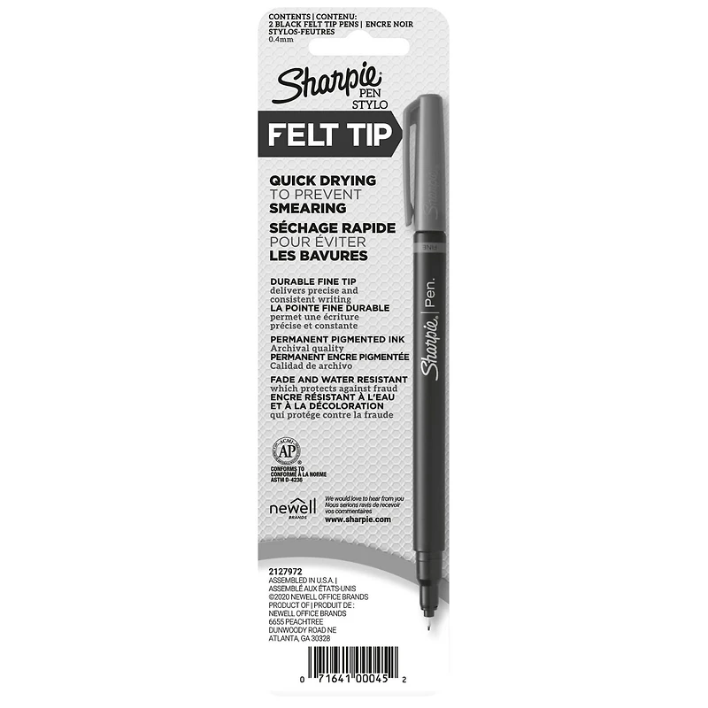 Stylos Sharpie, pointe feutre, pointe fine (0,4 mm), noir