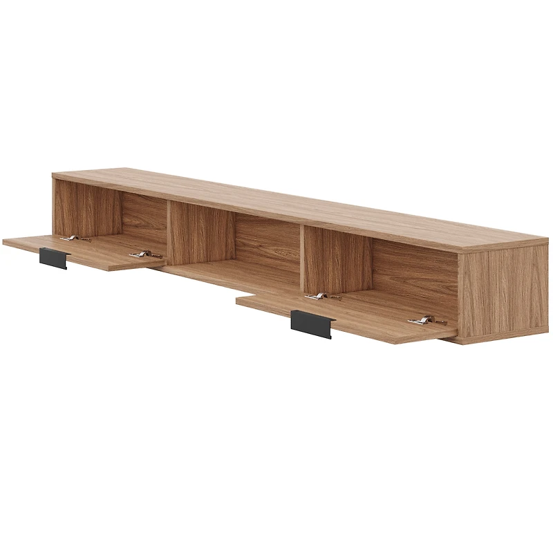 Nexera Slim 72" Wall-Mounted TV Stand with 2 Cabinets, Light Walnut