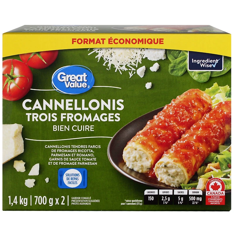 Great Value Three Cheese Cannelloni, 1.4 kg (700 g x 2)