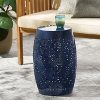 Homy Casa Lace-Cut Barrel-Shaped Metal Nightstand for Bedroom or Living Room Decor