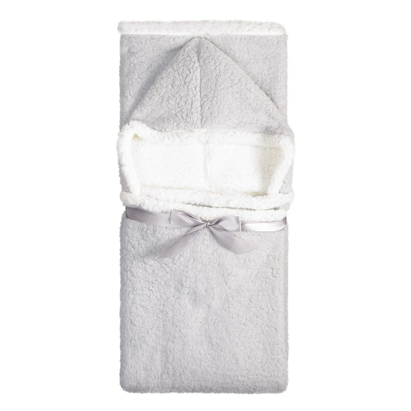 Safdie & Co. Couverture Jeté à Capuche Hoodzy Ultra Doux en Sherpa Réversible Gris Clair