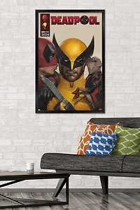 Marvel Deadpool & Wolverine - Homage Cover Wolverine Kisses Wall Poster with Magnetic Frame, 22.375" x 34"