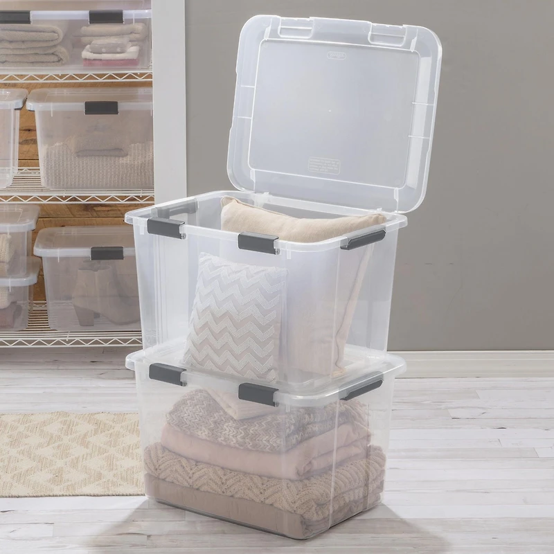 Sterilite Boîte de Rangement avec Couvercle à Charnière 75L Gris Plat