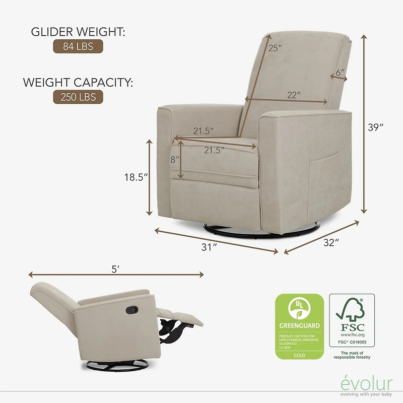 Evolur Raleigh Basic Glider |Recliner| Rocker