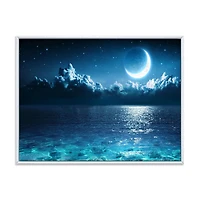 Designart Romantic Moon Over Deep Blue Sea I FLOAT FRAME WALL ART