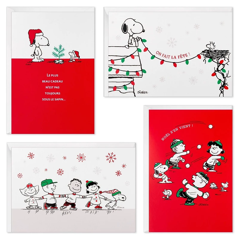 Boîte de cartes en français de Noël, Connections from Hallmark, la bande Peanuts, paquet de 36 cartes