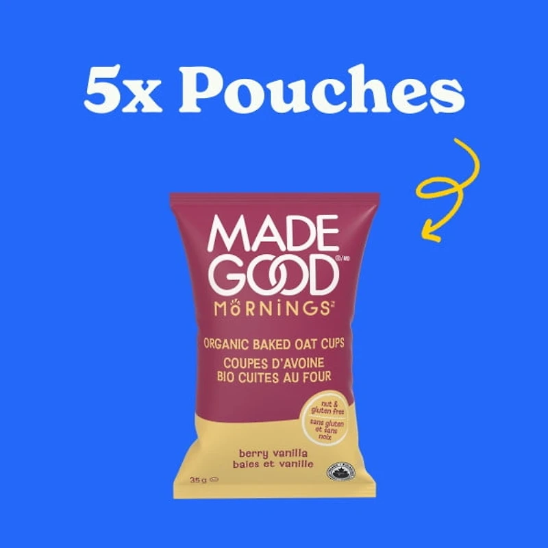 MadeGood Mornings Coupes D'avoine Bio Cuites Au Four Bais et Vanille 5 Coupes