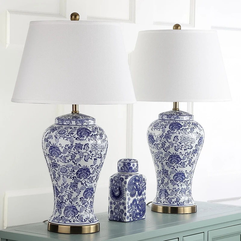 Safavieh Spring Lampe de Table, Bleu/Blanc, Lot de 2