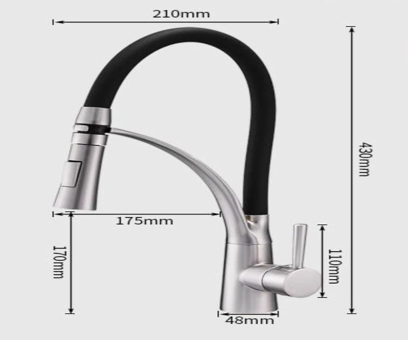 DROP Bath and Kitchen DR091020 Robinet d'évier de cuisine monotrou en laiton avec forme ronde en couleur Chrome/Noir