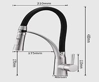 DROP Bath and Kitchen DR091020 Robinet d'évier de cuisine monotrou en laiton avec forme ronde en couleur Chrome/Noir