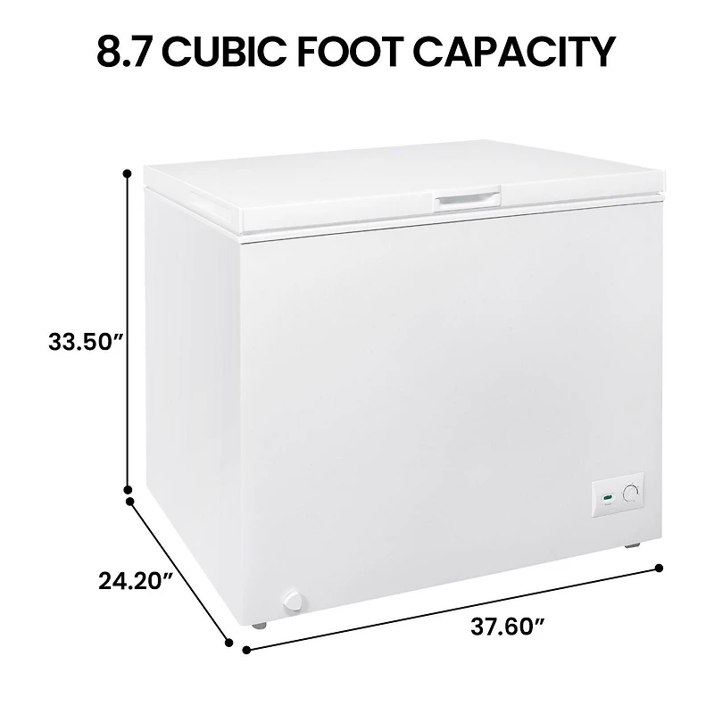Kenmore Congélateur Coffre 8,7 pi³, 246L, Dégivrage Manuel, Couvercle à Charnière Équilibrée, Prêt pour le Garage, Blanc, Petit Congélateur