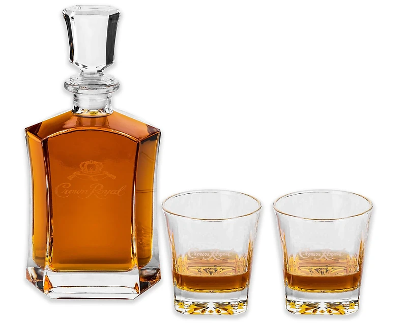 Crown Royal Whisky Decanter Set with 2 Drinking Glasses