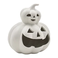 Photophore en céramique Halloween 7 pouces, motif citrouille empilée, gris chaud, par Façon de célébrer