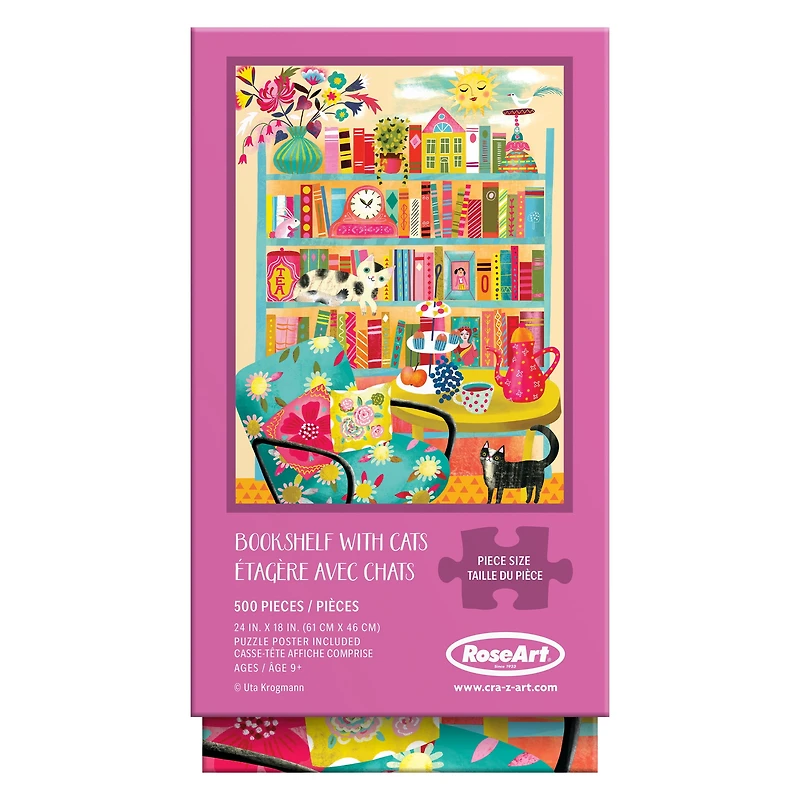 RoseArt - Vertical Visions 500-Piece - Bookshelf With Cats- Adult Interlocking Puzzle