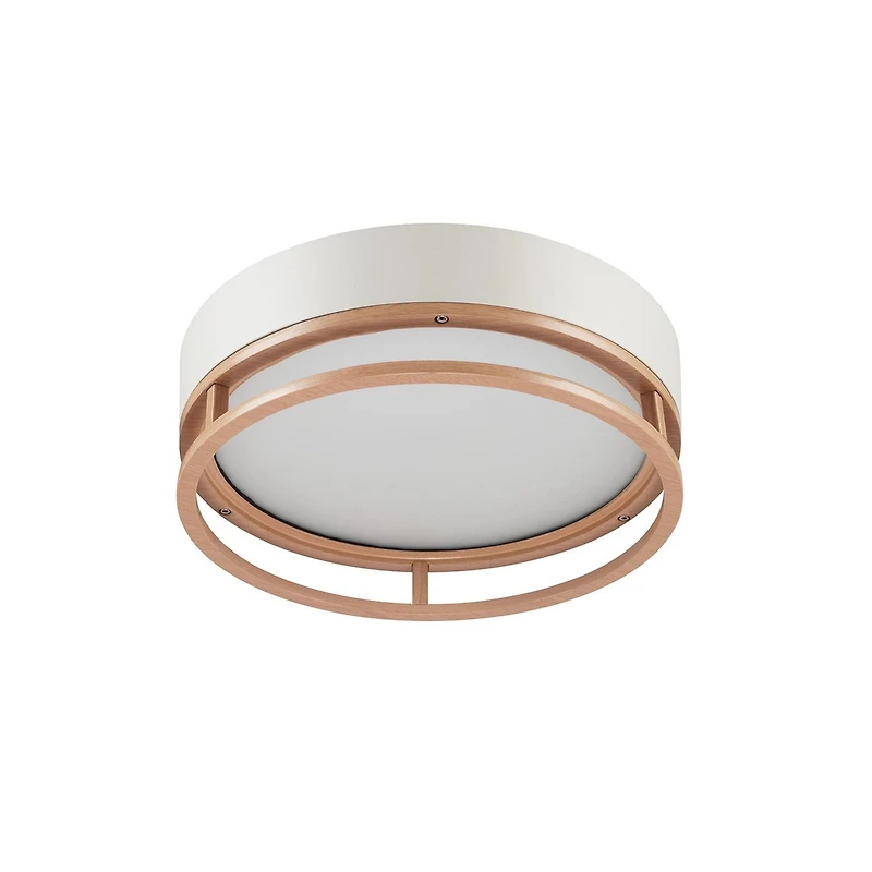 Plafonnier affleurant d’extérieur ou d’intérieur à DEL intégrées de 18,5 W blanc mat avec accent en similibois