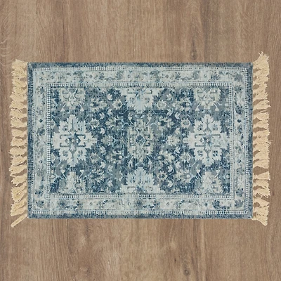 Mainstays VINTAGE Traditional Persian Medallion Pattern Distressed Blue, Machine Washable Accent Scatter Mat 24x36, Ideal for Hallway, Bedroom, Kitchen, and Laundry Room