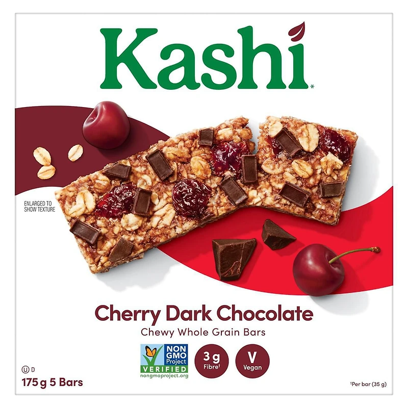 Kashi Barres de céréales entières, Cerises et chocolat noir, 175g, 5 barres 5x35g