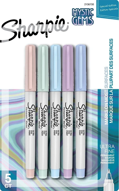 Marqueurs permanents Sharpie, édition spéciale Mystic Gem, pointe ultrafine, couleurs assorties 5 unités