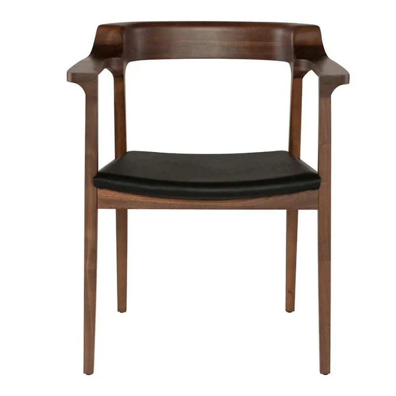 Caitlany Dining Chair with Black leather seat w/ walnut stained ash frame