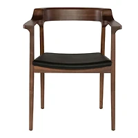 Caitlany Dining Chair with Black leather seat w/ walnut stained ash frame