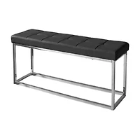 Black,Bench With Metal Frame With PU Seat Modern bench with a polished steel base.