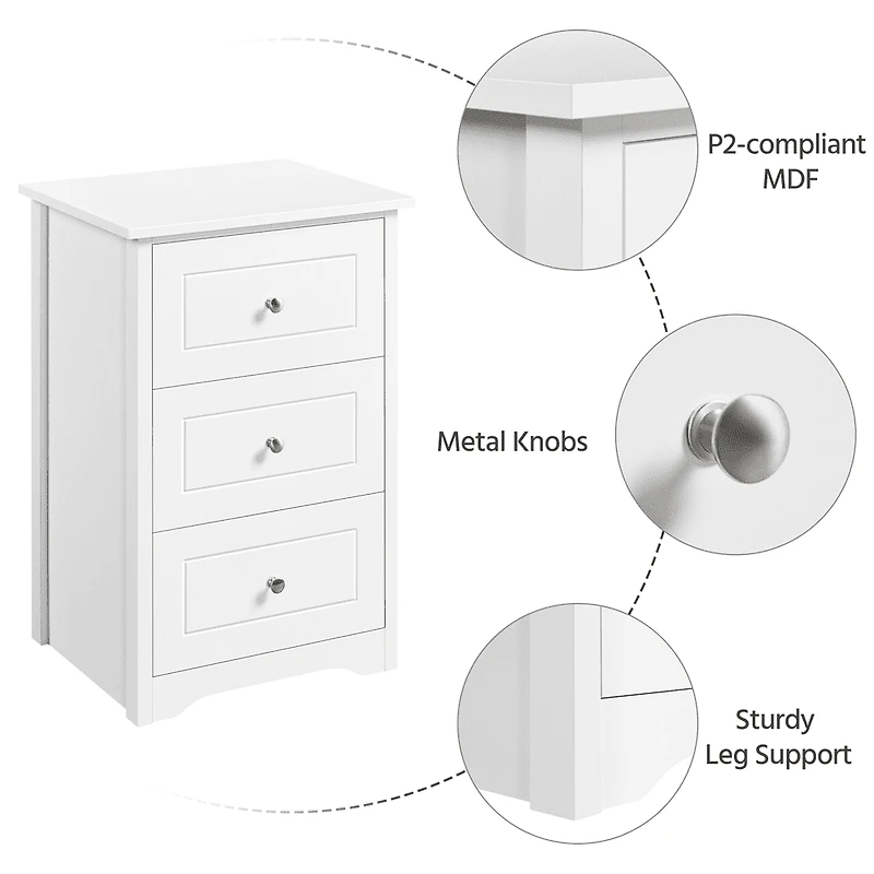 Fullfurnique Table de Chevet Moderne en Bois avec Trois Tiroirs, Blanc