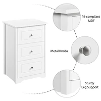 Fullfurnique Table de Chevet Moderne en Bois avec Trois Tiroirs, Blanc