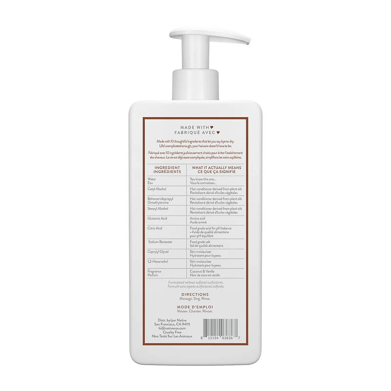 Native Moisturizing Conditioner, Coconut & Vanilla, Sulfate & Paraben Free