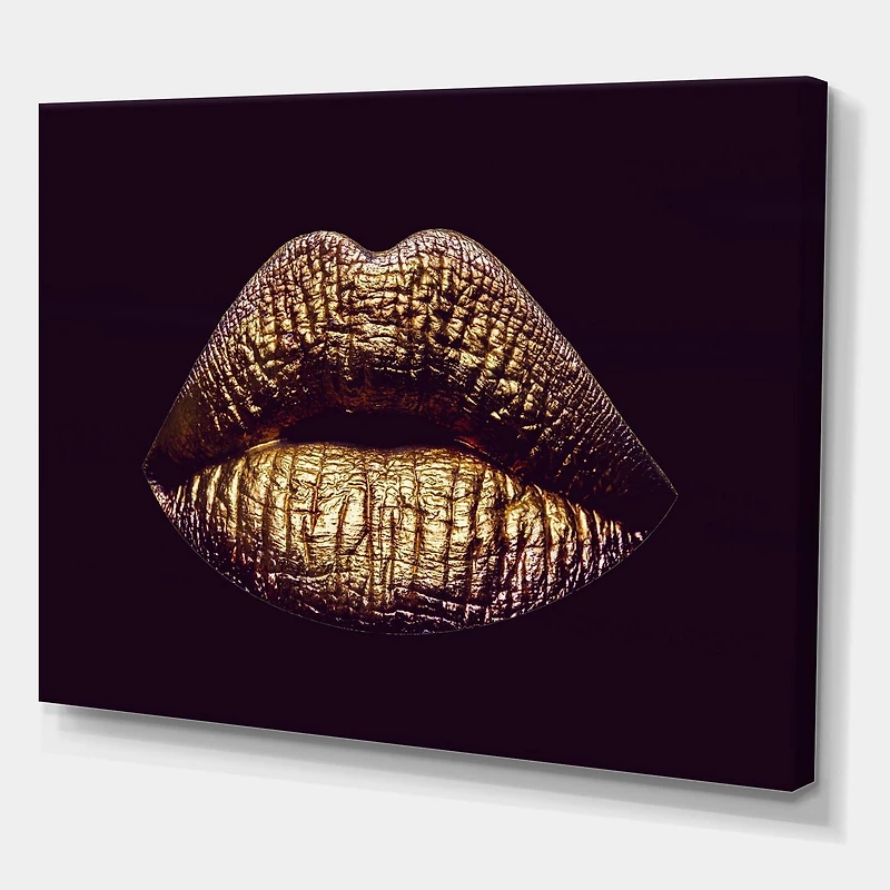 Designart Lèvres féminines métallisées dorées sexy II Art mural sur toile