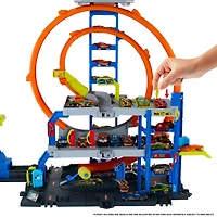 HotWheels-Coffret Méga Garage Hot Wheels City-Voiture et hélicoptère