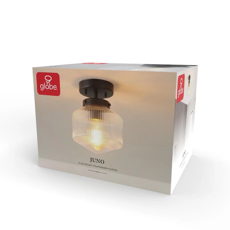 Plafonnier affleurant noir mat à 1 ampoule avec abat-jour en verre nervuré