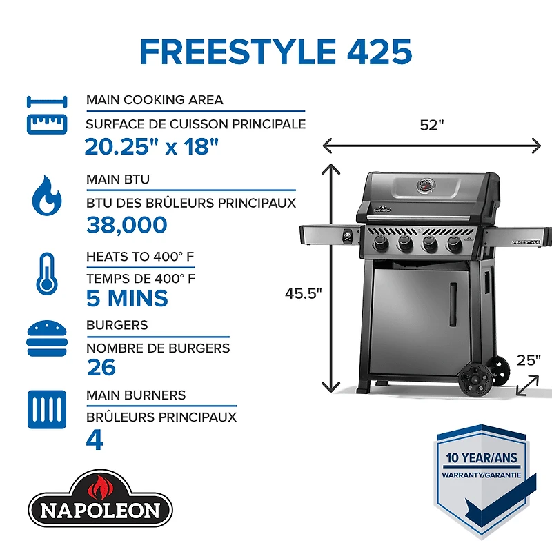 Napoleon Freestyle 425 Propane Gas BBQ Grill, Graphite Grey