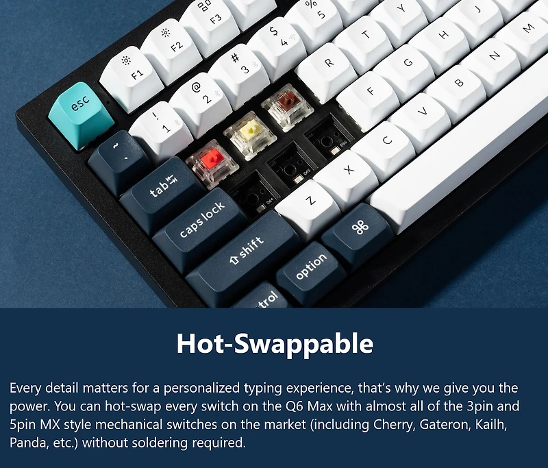 Keychron Q6 Max Clavier mécanique sans fil RVB remplaçable à chaud interrupteur rouges cadre en aluminium avec interrupteur disposition Pleine Taill Blanc Q6M-P1