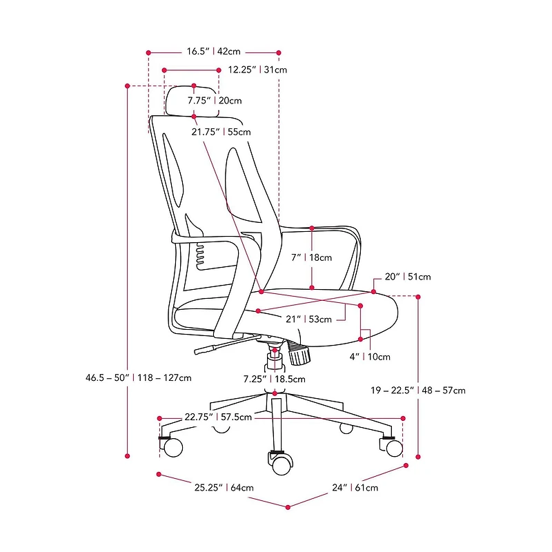 Chaise de bureau ergonomique à dossier haut en maille réglable en hauteur pour adulte avec appui-tête Ashton de CorLiving
