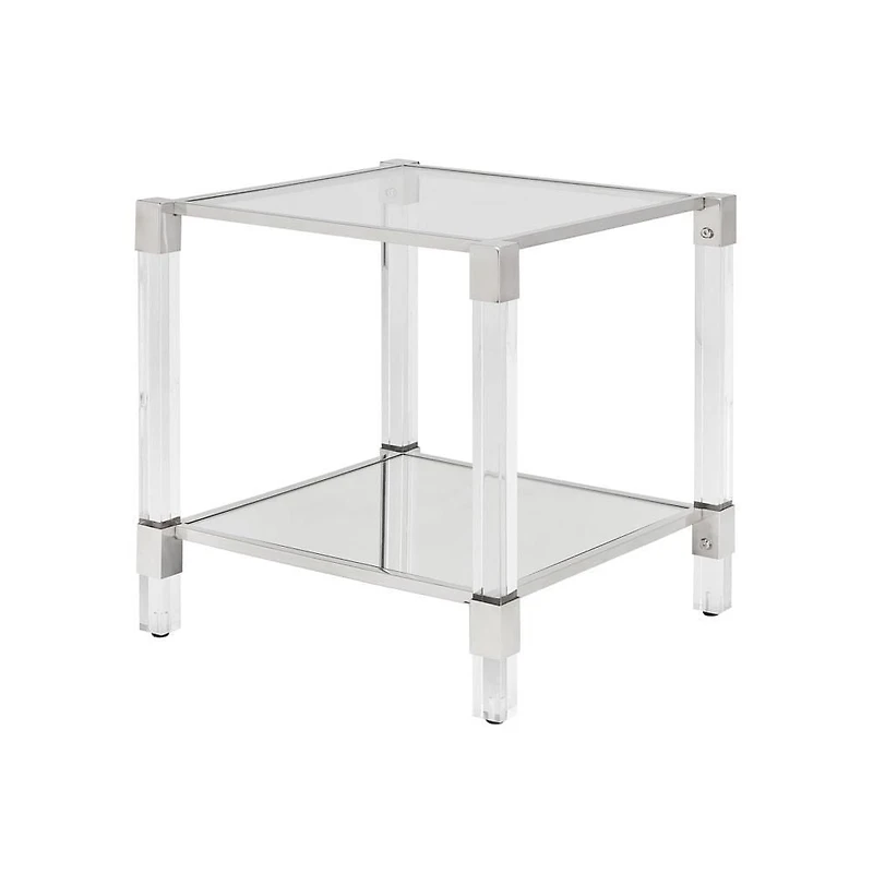 Home Gear Square Silver End Table with Acrylic Legs